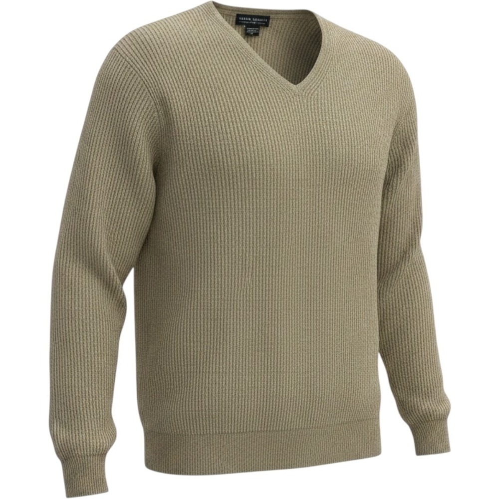 Mark Shale Mens XL 100% Cashmere V-Neck Ribbed Sweater Tan Beige‎ Knit Pullover